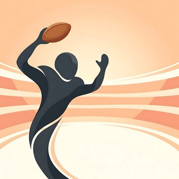 American football player silhouette catching ball in motion on field