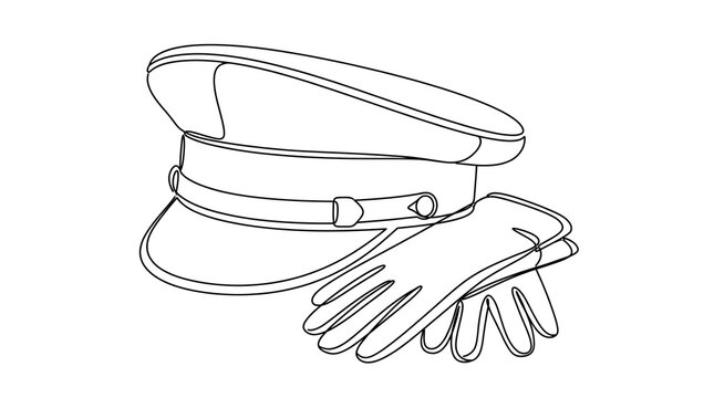 Military Cap and Gloves Silhouette on White Background