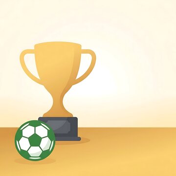 Trophy and soccer ball on wooden surface