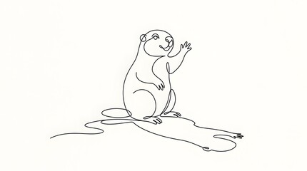 Obraz premium Minimalist Line Drawing of Playful Otter Sitting on Log