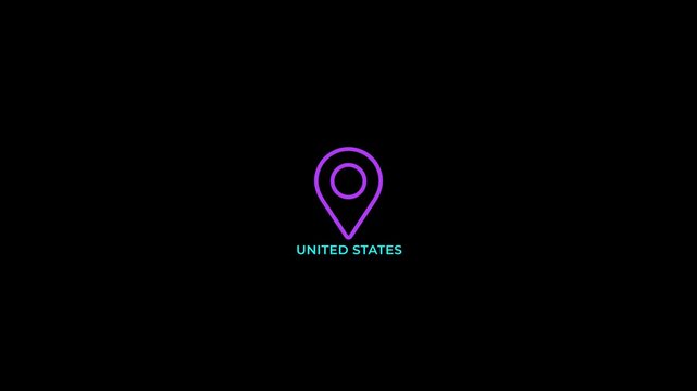 Futuristic Neon Location Pin United States Map Marker Animation Glowing Purple And Cyan Geolocation Icon Digital Travel Navigation Technology Motion Graphics 4K Video