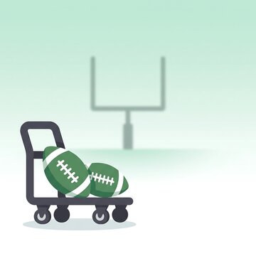 Football cart with two green balls on field