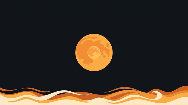 Halloween full moon with spooky landscape and flames vector illustration