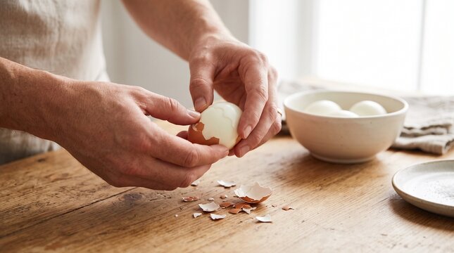 Egg preparation process in cozy kitchen, representing wholesome cooking, nutrition awareness, and balanced lifestyle.