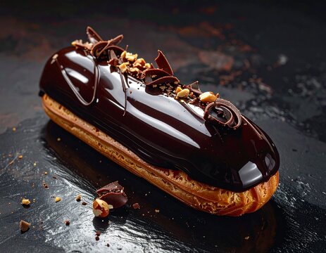 Luxury Chocolate &Eacute;clair with Glossy Ganache and Hazelnut Topping