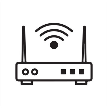 Network router icon with wireless signal for internet hardware.