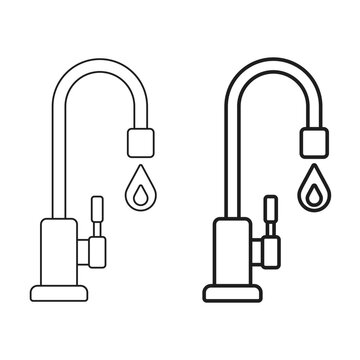 Water faucet icon in outline stroke flat style. Kitchen tap vector illustration on isolated background. Bathroom spigot sign business concept.