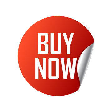 Buy now sticker button icon in flat style. Shopping banner with hand pointer vector illustration on isolated background. E-commerce purchase sign business concept.