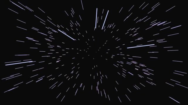 Hyperspace speed lines streak across a dark black background creating a dramatic interstellar travel effect.