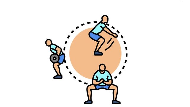Fitness person performing various exercise stages, the concept of developing physical bounce back strength and resilience through dynamic movements and training