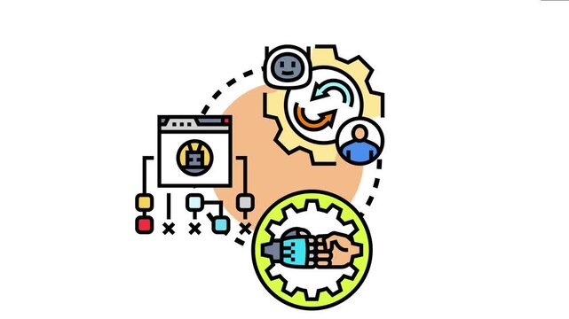 Bot orchestration conceptual describing automated processes. Artificial intelligence. And robotic automation simplifying tasks. Improving productivity