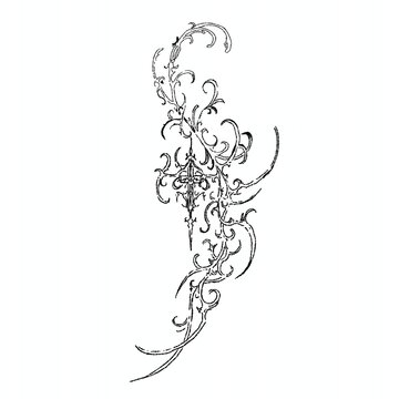 Black Y2K cybersigilism abstract ornament with gothic tribal cross