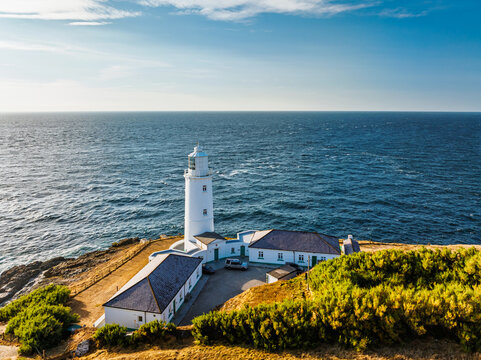 Trevose Head Lighthouse from a drone, Padstow, Cornwall, England, United Kingdom