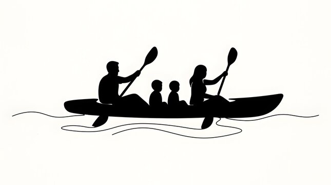Silhouette of a Family Canoeing on Water in Calm Outdoor Setting