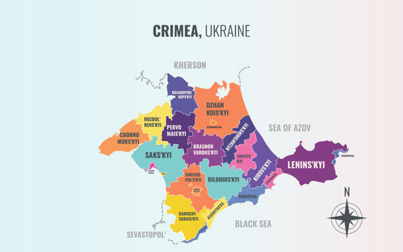 Crimea Ukraine Oblast into Raion in a minimalist colorful style map showing