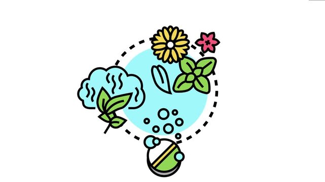 Illustration portraying herbal medicine, alternative healing, natural therapy, and wellness using plants, flowers, and a treatment pill within a conceptual circular framework