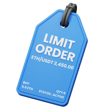 3D rendering blue limit order tag icon for crypto exchange trading app