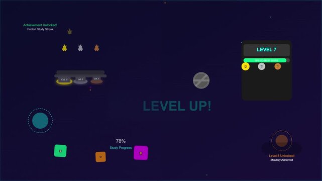 Digital Educational Game Interface Showing Level 7 Progress and Achievements