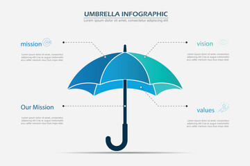umbrella infographic vector illustration with 4 steps, infographic template design. Can be used for process diagrams, presentations, workflows. © Ulpiyah