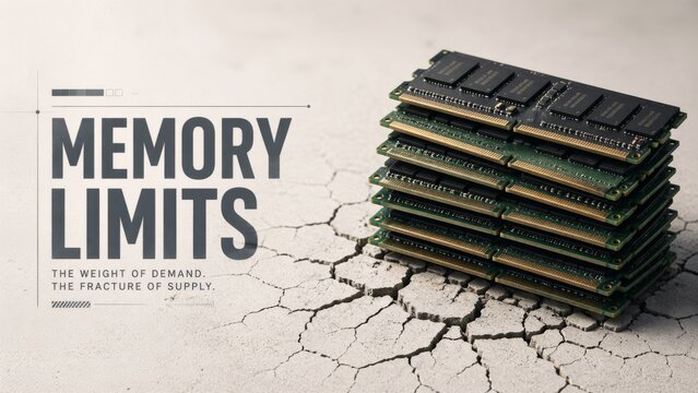 Stack of computer memory chips on cracked ground representing 7513 AI capacity shortage
