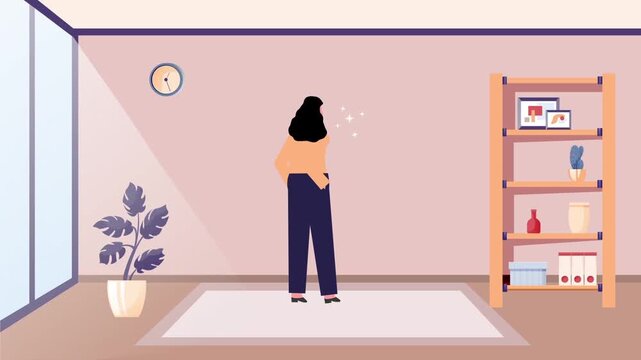 Woman scrubbing a clean office wall in this smooth flat vector animation footage showing diligent work and interior home cleaning