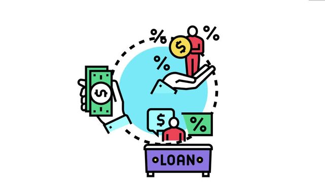 Borrower risk rating concept a borrower applying for a loan, receiving money, and a financial institution evaluating creditworthiness through interest percentages