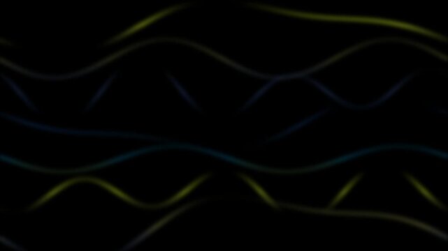 Wavy blue and yellow lines forming an abstract looping pattern on dark background