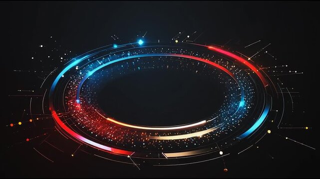 Abstract black background with Colorful circle lines. Digital future technology . Abstract business connection of lines from nodes innovation of communication in the network.