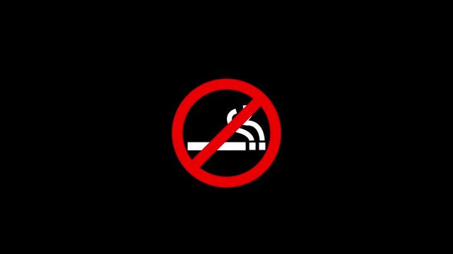 Bold red no smoking prohibition symbol featuring a black cigarette and smoke icon on a bright green background. Simple warning and safety graphic representing smoking prohibition,