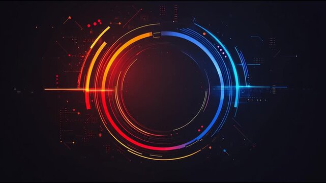Abstract black background with Colorful circle lines. Digital future technology . Abstract business connection of lines from nodes innovation of communication in the network.
