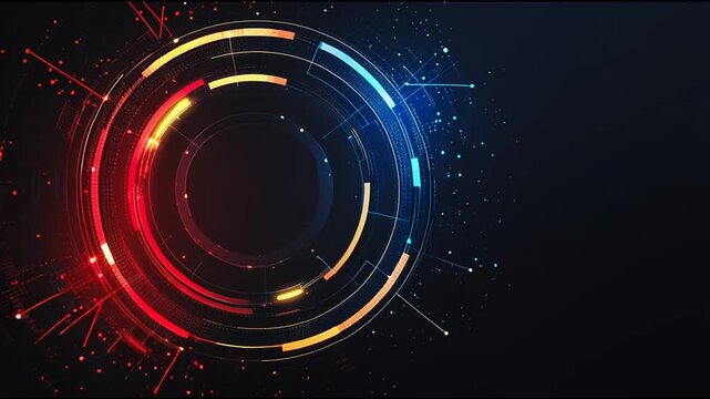 Abstract black background with Colorful circle lines. Digital future technology . Abstract business connection of lines from nodes innovation of communication in the network.
