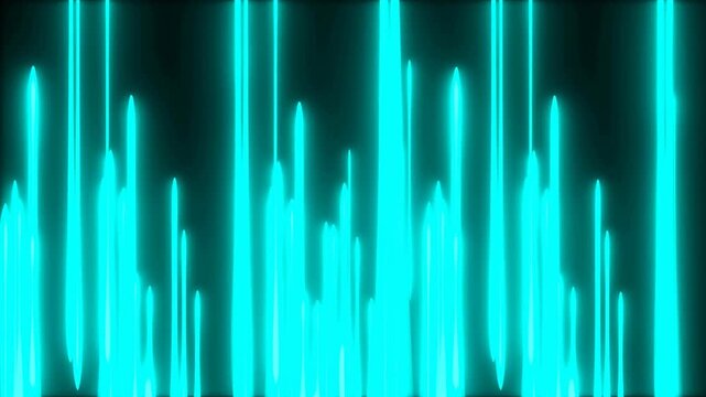 Slow motion vertical light streaks cascading in neon teal over dark studio background with soft diffusion and trailing motion blur