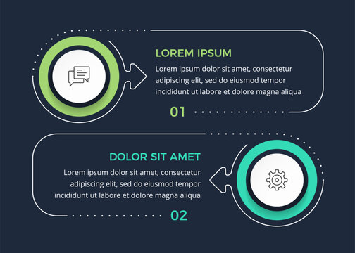 Infographic template with two options or steps. Dark background