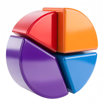 Colorful 3D pie chart graph divided into four bright segments with business data