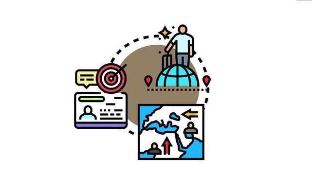 People moving between countries facing border control and screening procedures, addressing concepts of unauthorized migration, travel regulations, and security checks at international crossings