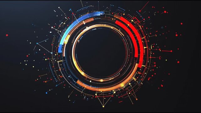 Abstract black background with Colorful circle lines. Digital future technology . Abstract business connection of lines from nodes innovation of communication in the network.