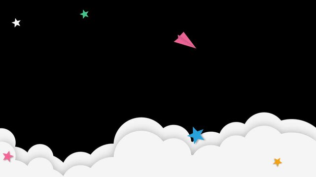 White cloud frame and flying paper plane for kids decoration transparent background