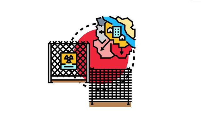 Border perimeter concept representing security, defense, and migration control with fences establishing an exclusion zone around a settlement