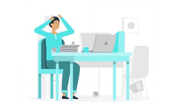 Stressed professional man struggling with heavy office workload and deadlines in this creative animated motion graphic character design video footage