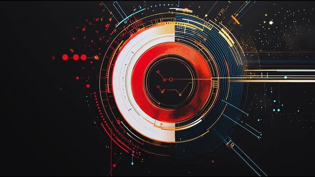 Abstract black background with Colorful circle lines. Digital future technology . Abstract business connection of lines from nodes innovation of communication in the network.