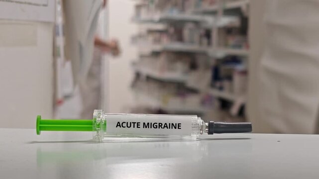 ACUTE MIGRAINE ready-to-administer injectable medicine supplied in a prefilled syringe for acute symptom relief when clinically appropriate
