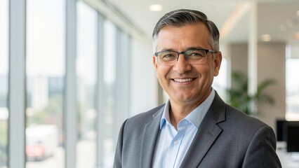 Obraz premium confident diverse business professional smiling in bright modern office for corporate website about us trust services portrait