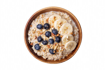 Healthy Oatmeal Bowl with Fresh Blueberries and Sliced Bananas © Atreyee