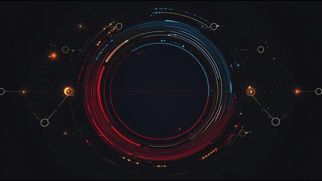 Abstract black background with Colorful circle lines. Digital future technology . Abstract business connection of lines from nodes innovation of communication in the network.