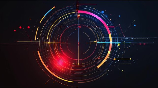 Abstract black background with Colorful circle lines. Digital future technology . Abstract business connection of lines from nodes innovation of communication in the network.