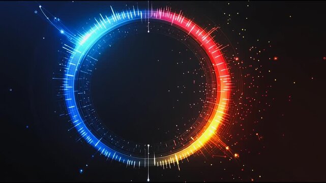Abstract black background with Colorful circle lines. Digital future technology . Abstract business connection of lines from nodes innovation of communication in the network.