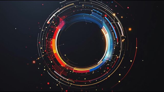 Abstract black background with Colorful circle lines. Digital future technology . Abstract business connection of lines from nodes innovation of communication in the network.