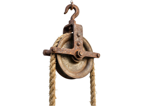 Rusty pulley with thick rope hanging on a transparent background funny animal emoji