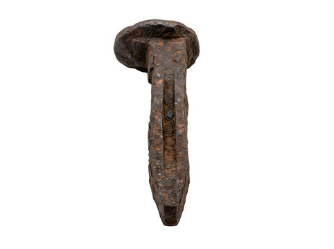 Rusty iron nail with a flat head and elongated body funny animal emoji isolated on transparent background