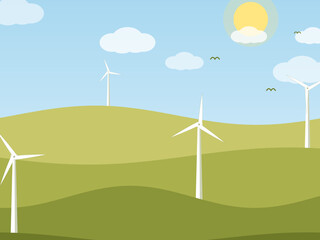 Fototapeta premium Eco Friendly Wind Turbines Countryside Vector